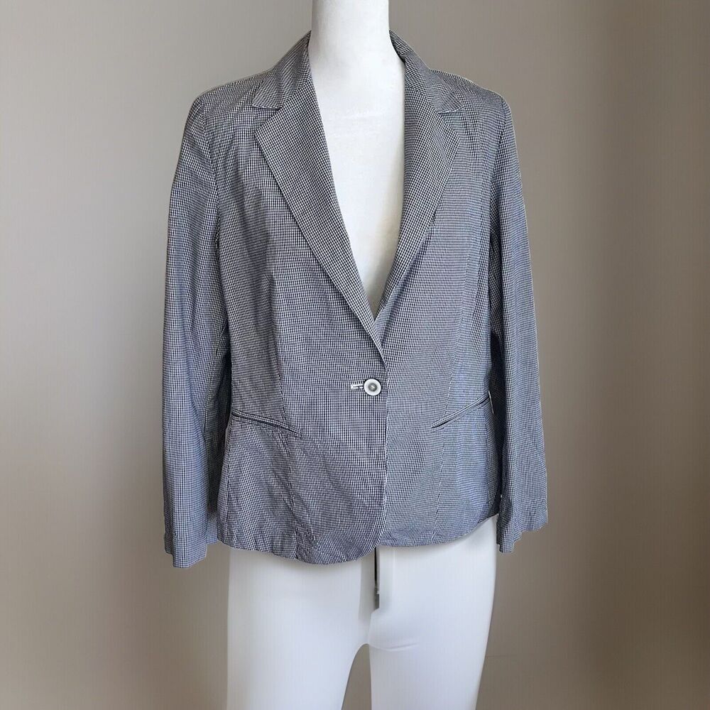 LES COPAINS Sz 12 Black & White Mini Check Cotton Blazer Jacket Minimalist